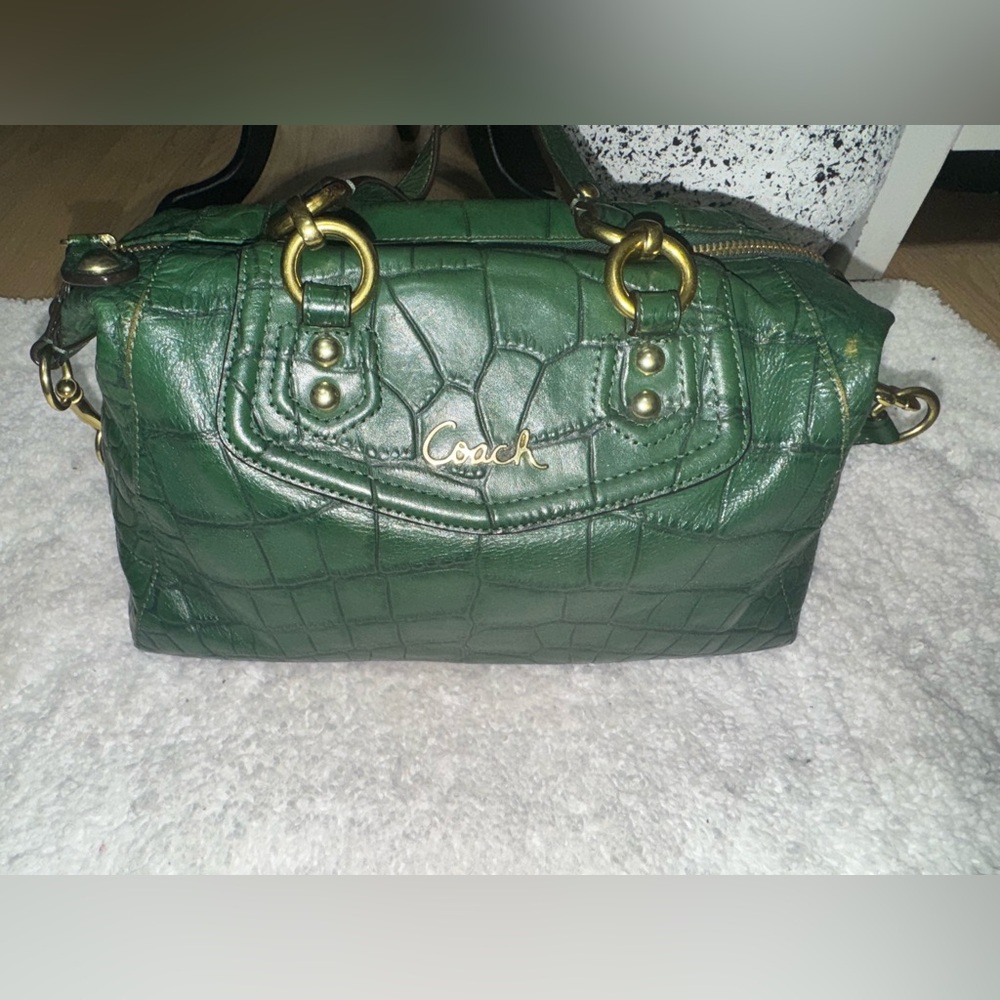 Rare Coach Ashley Embossed Leather Croc Satchel Green H1275-F20346